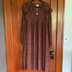 NWT A New Day Brown Printed Ruffle Dress Large